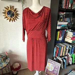 Coldwater Creek Size 12M Red & Brown Bird print Dress